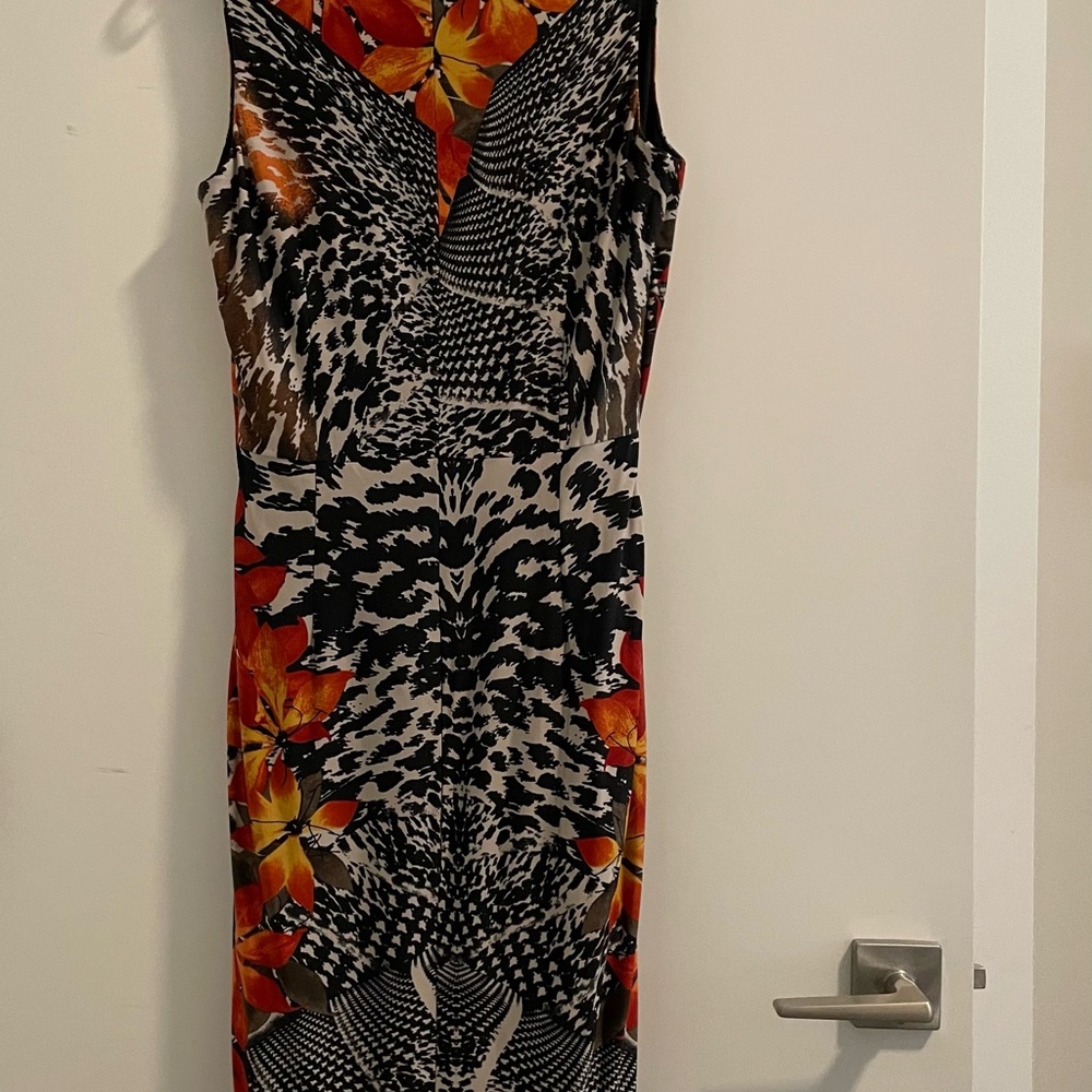 Joseph Ribkoff Black and White Sheath Dress Sleeveless Scoop Neck Midi